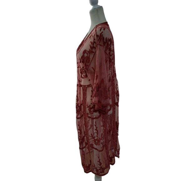 Lauren Conrad Women's Dusty Rose Lace Mesh Duster open Cover OS - Picture 5 of 9